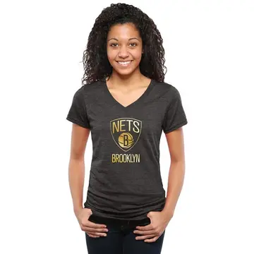 Brooklyn Nets Collection V-Neck Tri-Blend T-Shirt - Black - Women's Gold
